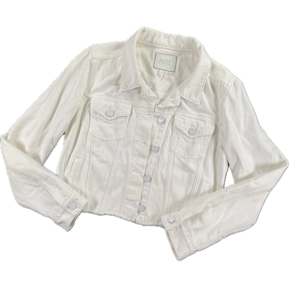 Paige Relaxed Vivienne Jacket Crisp White Cropped Raw Hem Denim Small Layering
